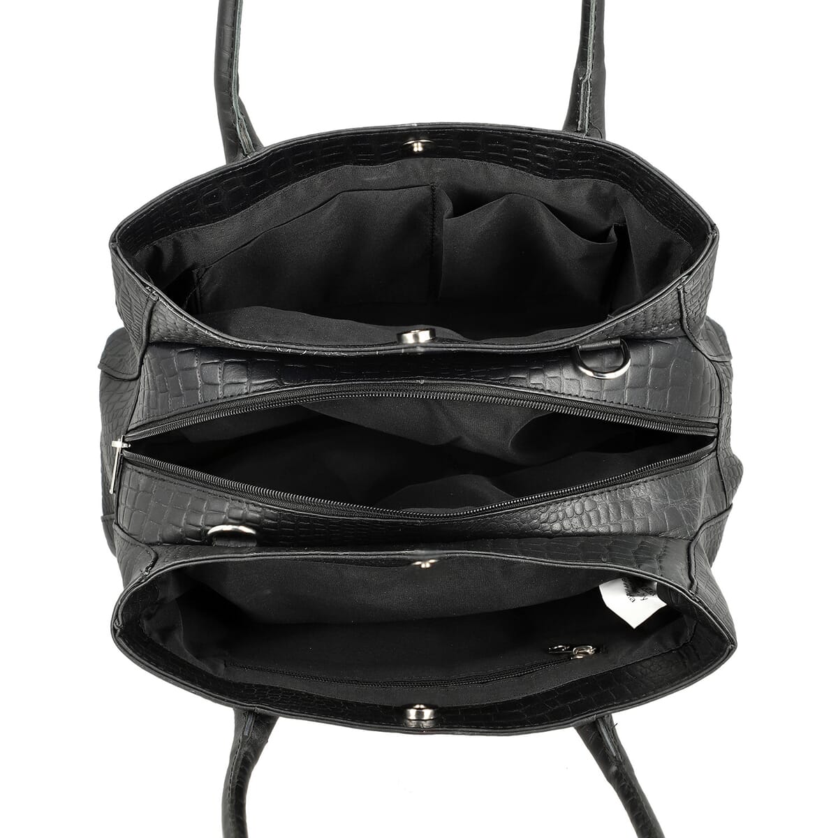 Black Genuine Leather Croco Embossed Shoulder Bag with Adjustable Shoulder Strap image number 5