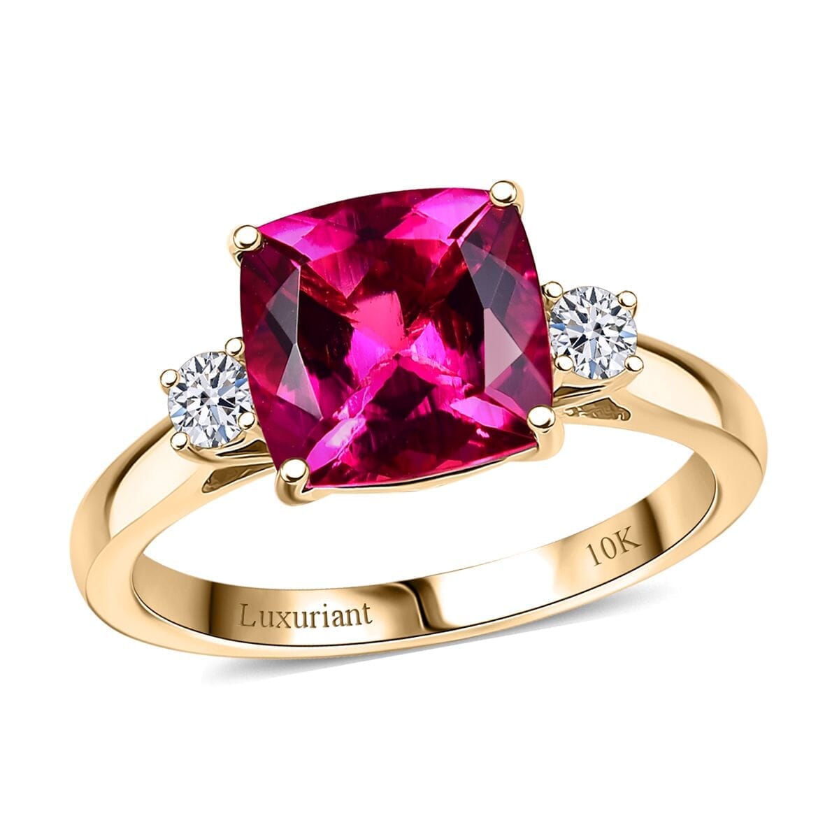 Certified & Appraised AAA Luxuriant Bixbite (LG) and Lab Grown Diamond E-F VS 3.09 ctw Ring in 10K Yellow Gold (Size 10.0) image number 0