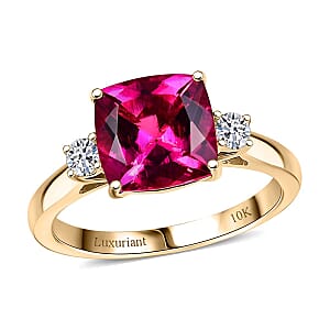 Certified & Appraised 10K Yellow Gold AAA Luxuriant Bixbite (LG) and Lab Grown Diamond (E-F, VS) Ring (Size 5.0) 3.09 ctw