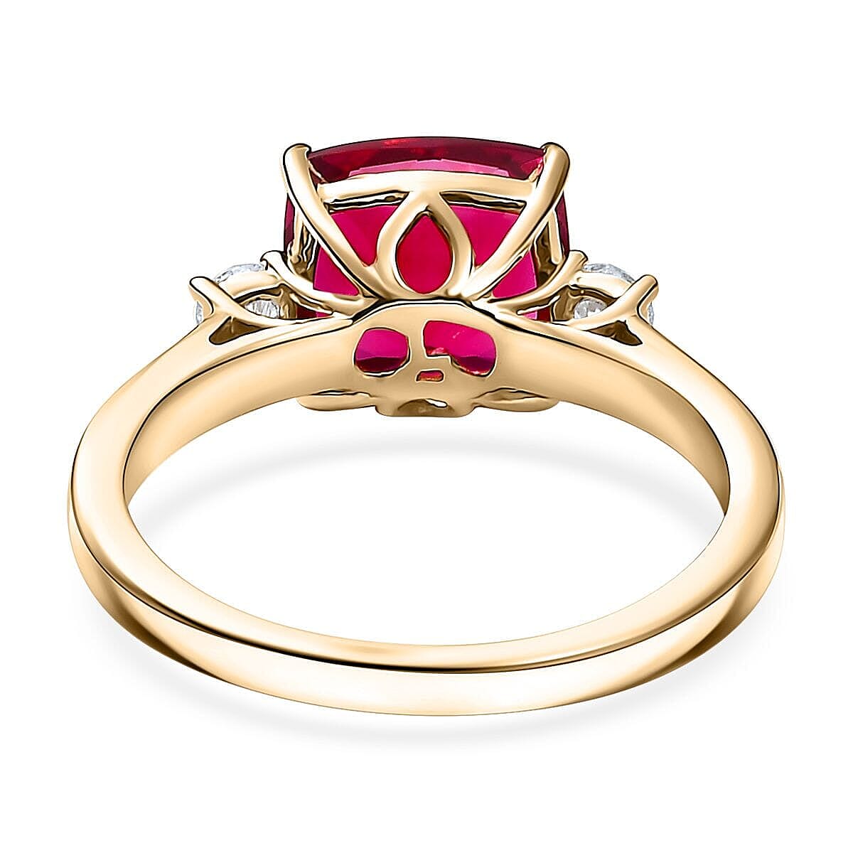 Certified & Appraised 10K Yellow Gold AAA Luxuriant Bixbite (LG) and Lab Grown Diamond (E-F, VS) Ring (Size 5.0) 3.09 ctw image number 4