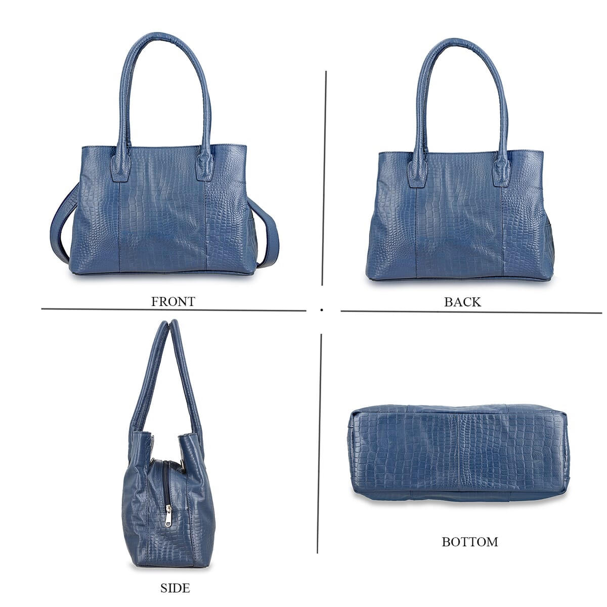 Navy Genuine Leather Croco Embossed Shoulder Bag with Adjustable Shoulder Strap image number 4