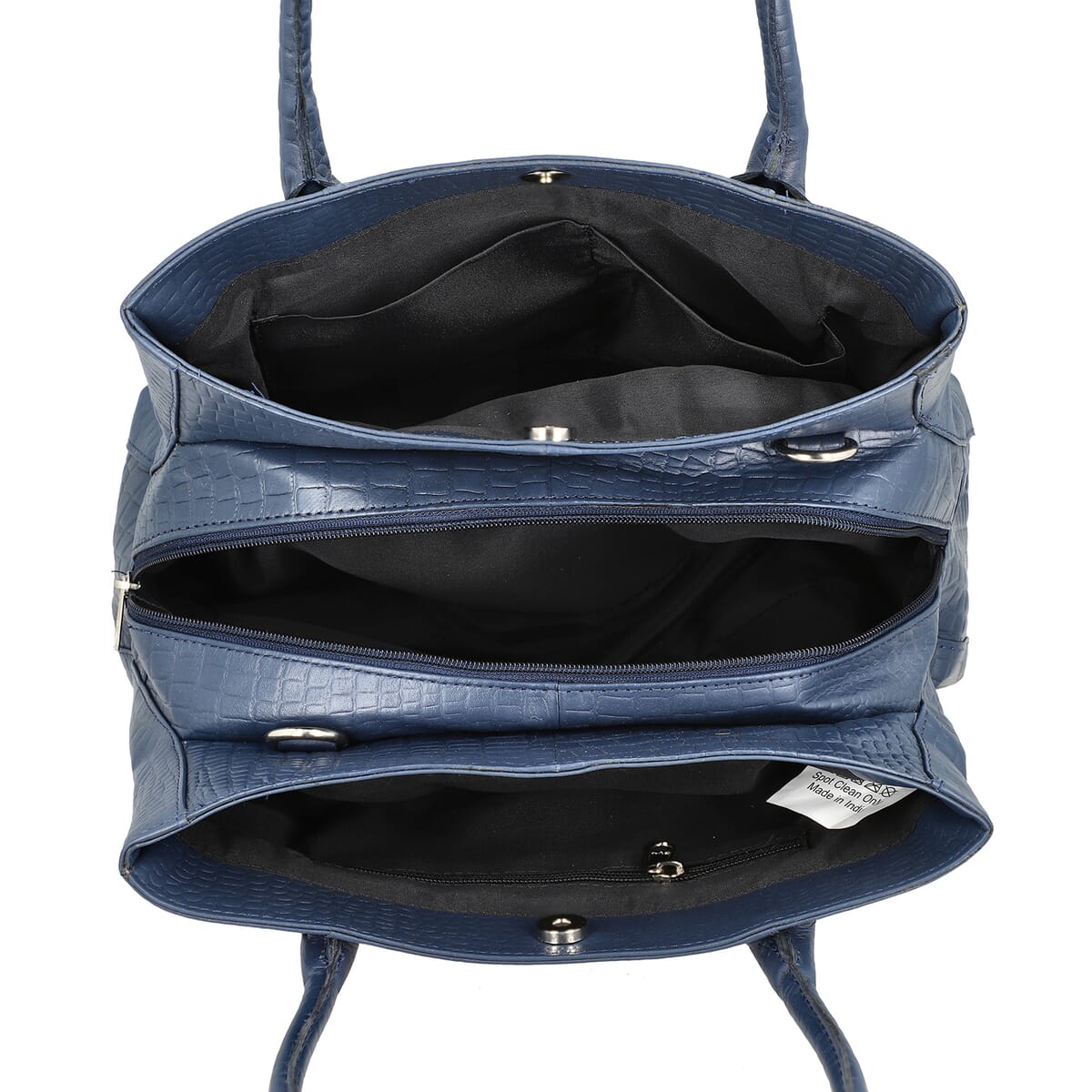Navy Genuine Leather Croco Embossed Shoulder Bag with Adjustable Shoulder Strap image number 5