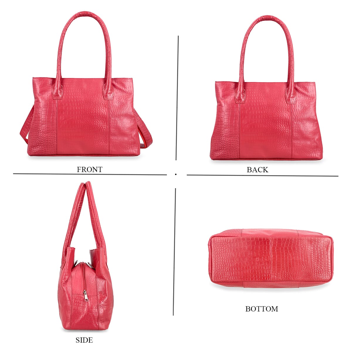 Red Genuine Leather Croco Embossed Shoulder Bag with Adjustable Shoulder Strap image number 4