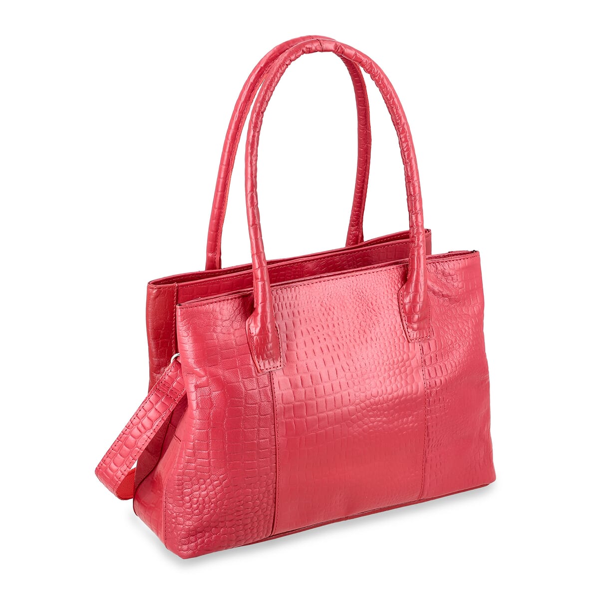 Red Genuine Leather Croco Embossed Shoulder Bag with Adjustable Shoulder Strap image number 7