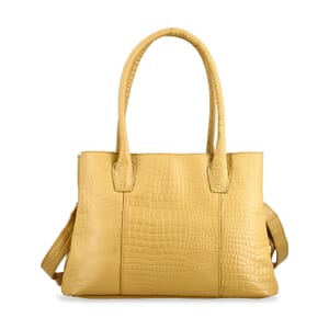 Tan Genuine Leather Croco Embossed Shoulder Bag with Adjustable Shoulder Strap