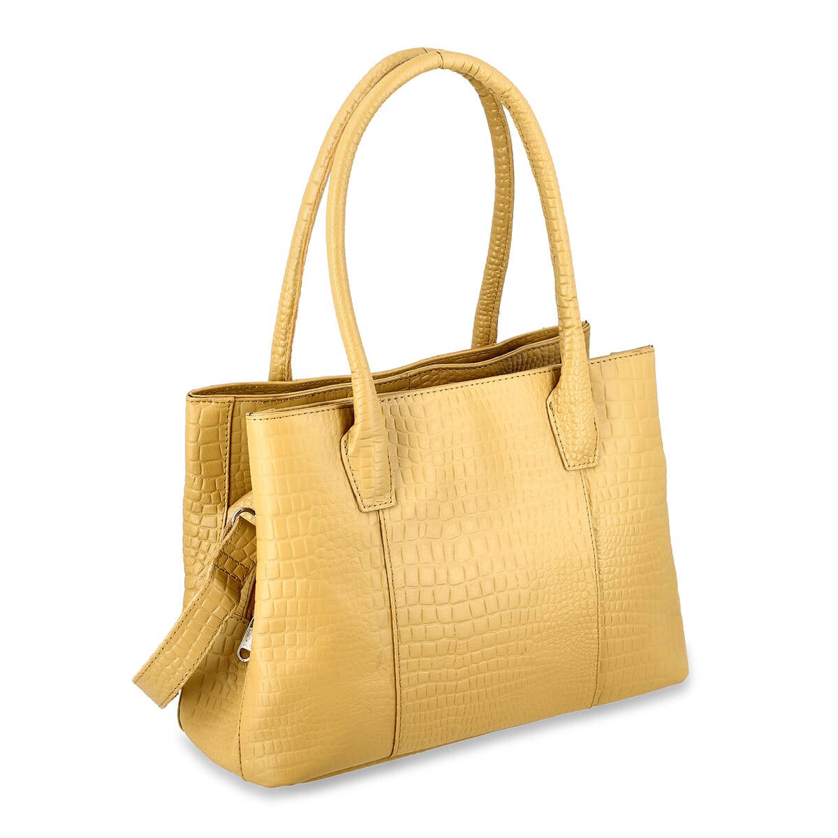 Tan Genuine Leather Croco Embossed Shoulder Bag with Adjustable Shoulder Strap image number 7