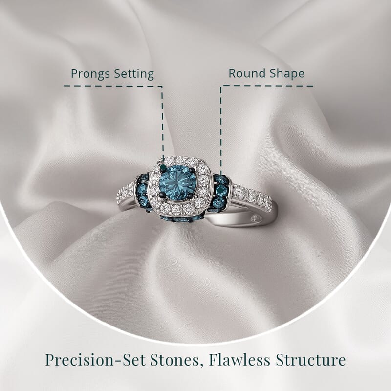 Luxuriant Lab Grown Blue and White Diamond SI 1.00 ctw Ocean Mirage Ring in Rhodium Over Sterling Silver (Size 10.0)