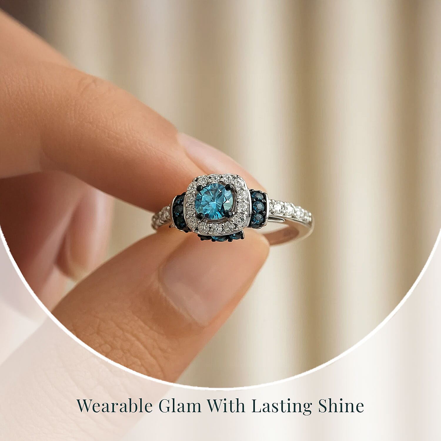Luxuriant Lab Grown Blue and White Diamond SI 1.00 ctw Ocean Mirage Ring in Rhodium Over Sterling Silver (Size 10.0)