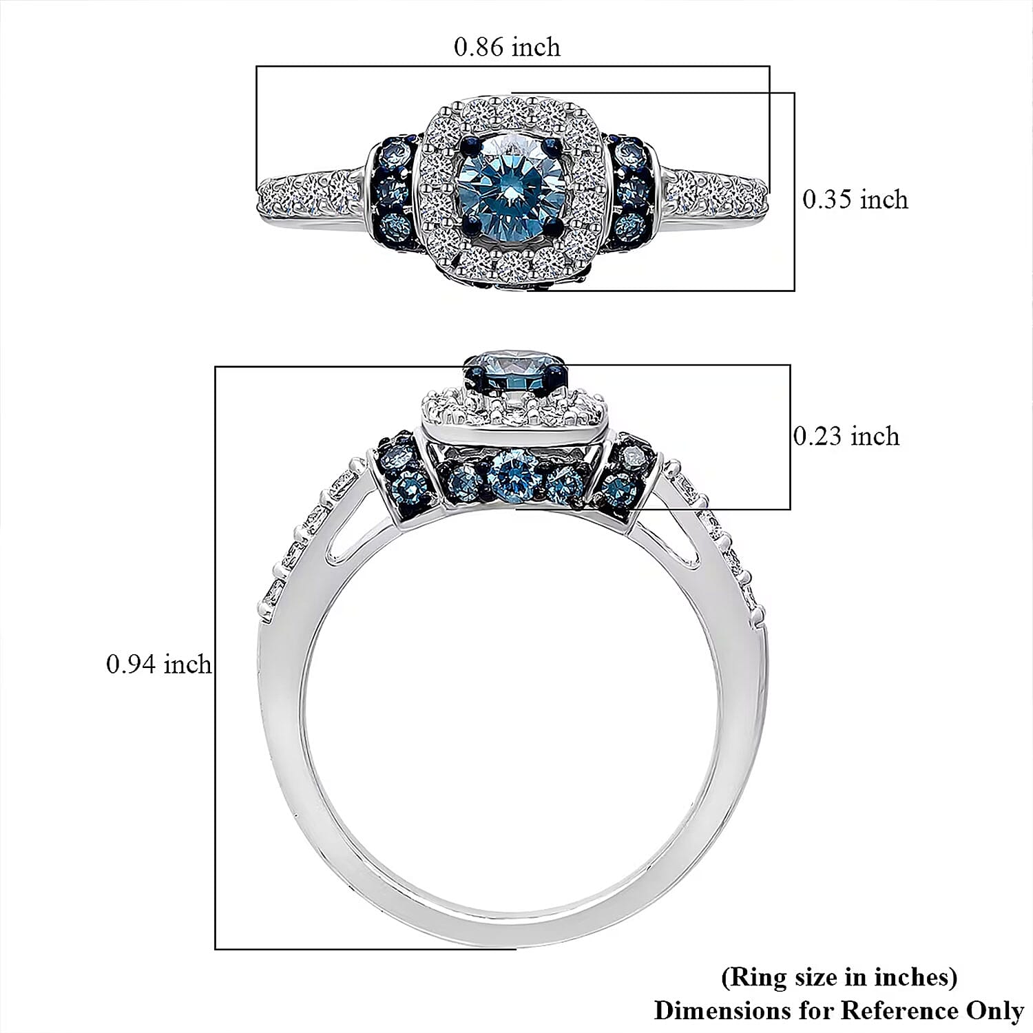 Luxuriant Lab Grown Blue and White Diamond SI 1.00 ctw Ocean Mirage Ring in Rhodium Over Sterling Silver (Size 10.0)