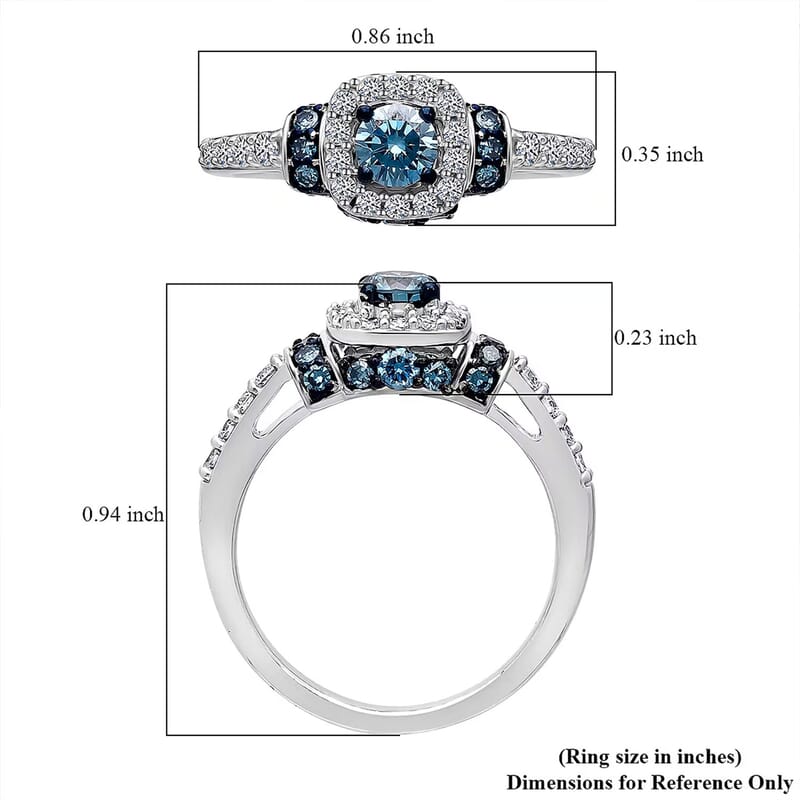 Luxuriant Lab Grown Blue and White Diamond SI 1.00 ctw Ocean Mirage Ring in Rhodium Over Sterling Silver (Size 10.0)
