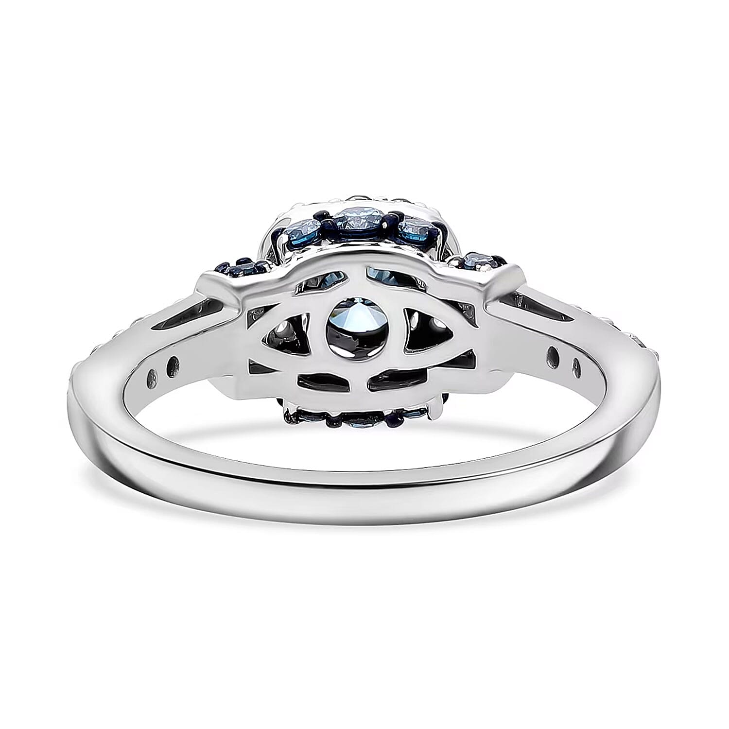 Luxuriant Lab Grown Blue and White Diamond SI 1.00 ctw Ocean Mirage Ring in Rhodium Over Sterling Silver (Size 10.0)