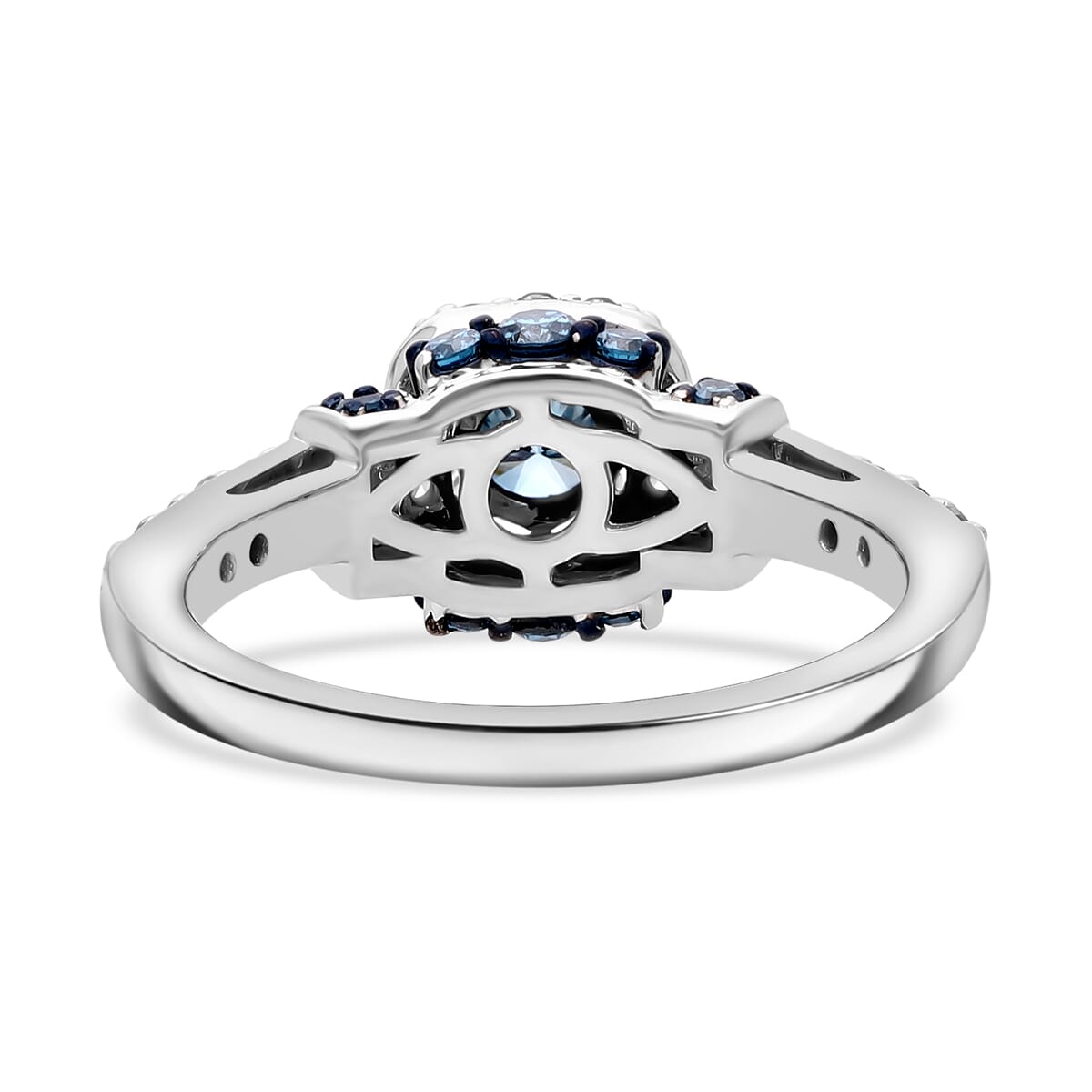 Luxuriant Lab Grown Blue and White Diamond SI 1.00 ctw Ocean Mirage Ring in Rhodium Over Sterling Silver (Size 6.0) image number 3