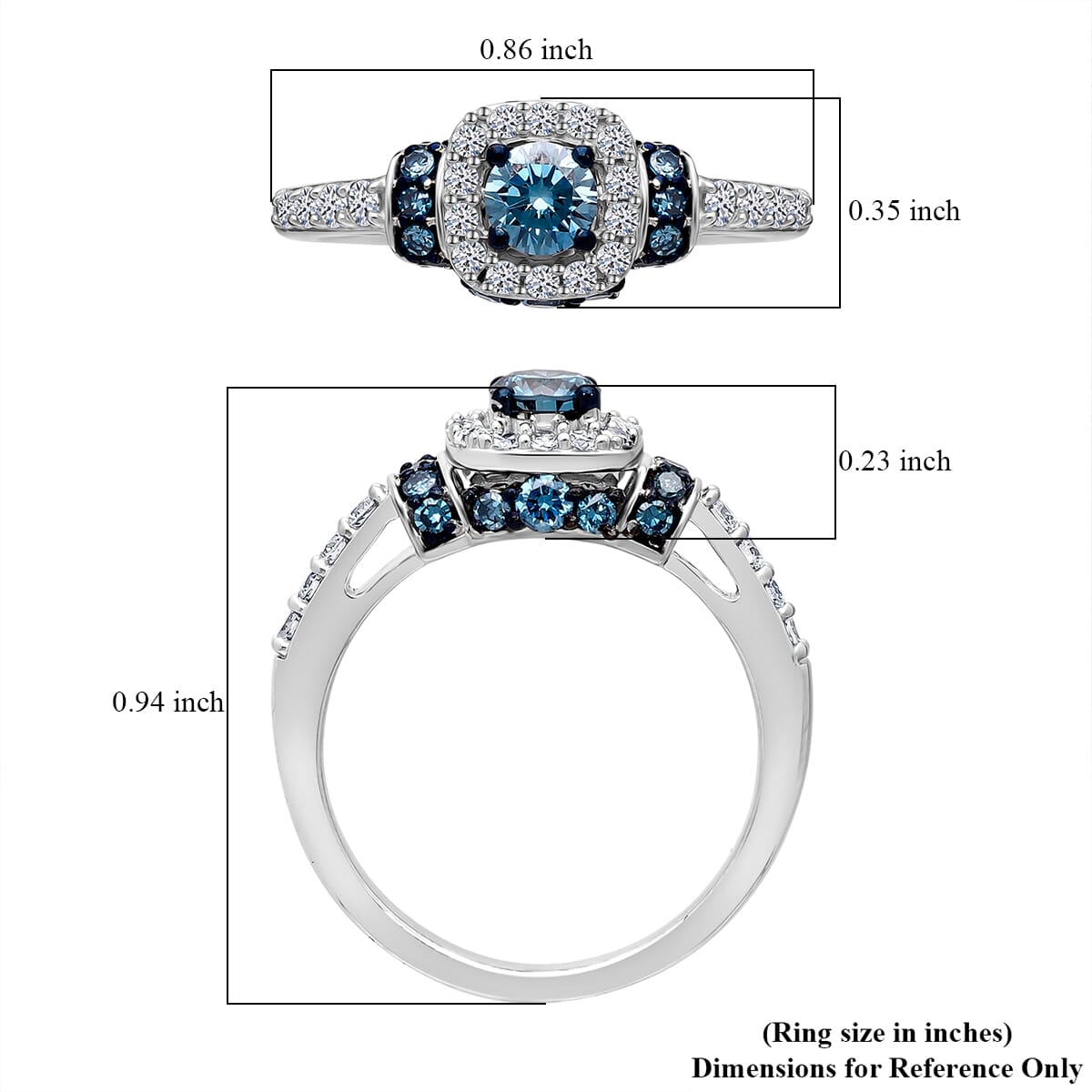 Luxuriant Lab Grown Blue and White Diamond SI 1.00 ctw Ocean Mirage Ring in Rhodium Over Sterling Silver (Size 6.0) image number 4