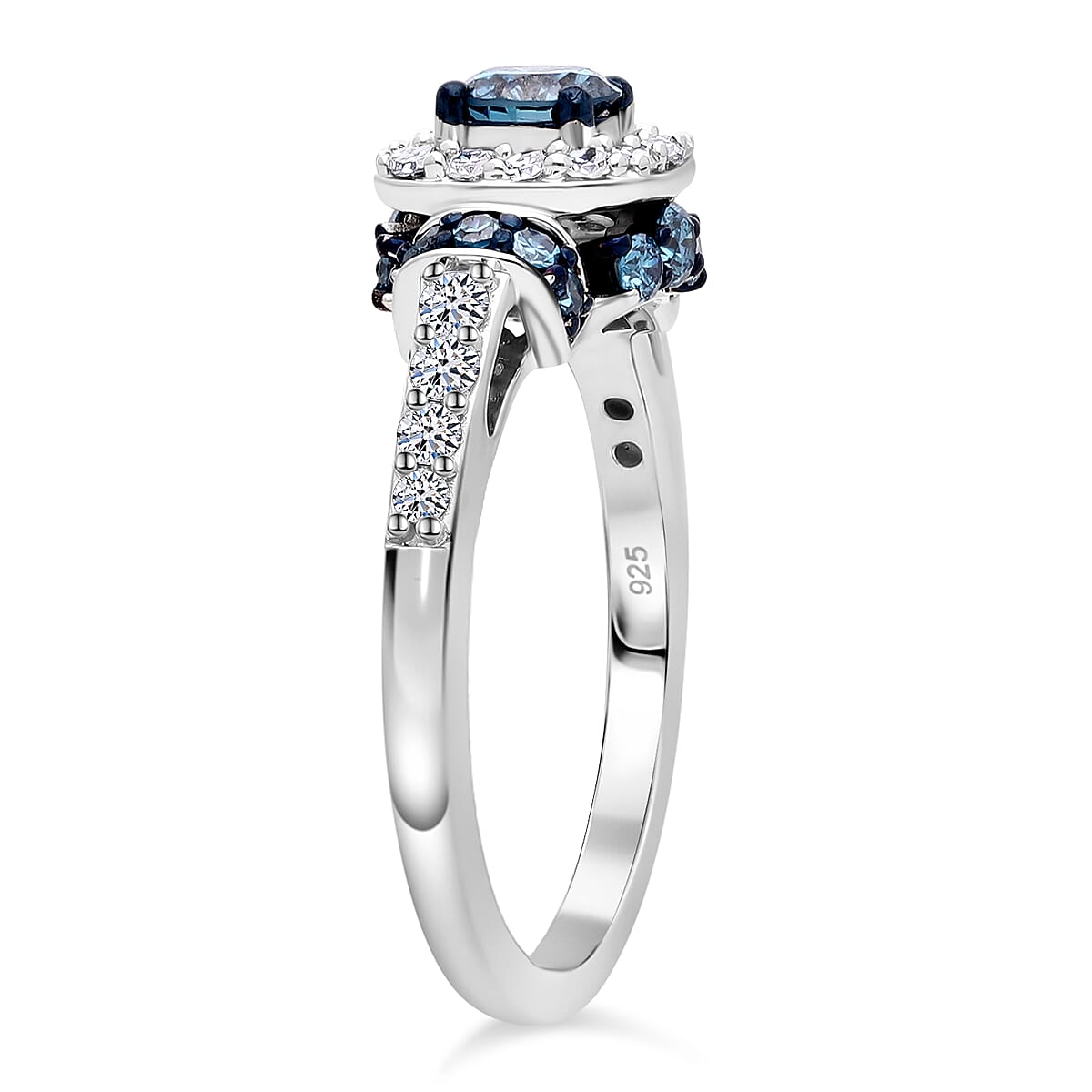 Luxuriant Lab Grown Blue and White Diamond SI 1.00 ctw Ocean Mirage Ring in Rhodium Over Sterling Silver (Size 9.0) image number 2