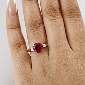 Certified & Appraised 10K Yellow Gold AAA Luxuriant Bixbite (LG) and Lab Grown Diamond (E-F, VS) Ring (Size 7.5) 2.51 ctw