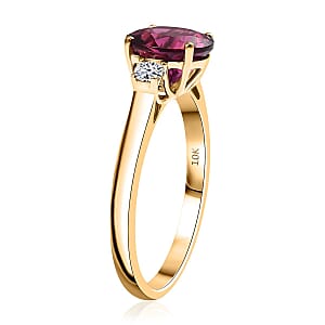 Certified & Appraised 10K Yellow Gold AAA Luxuriant Bixbite (LG) and Lab Grown Diamond (E-F, VS) Ring (Size 8.5) 2.51 ctw