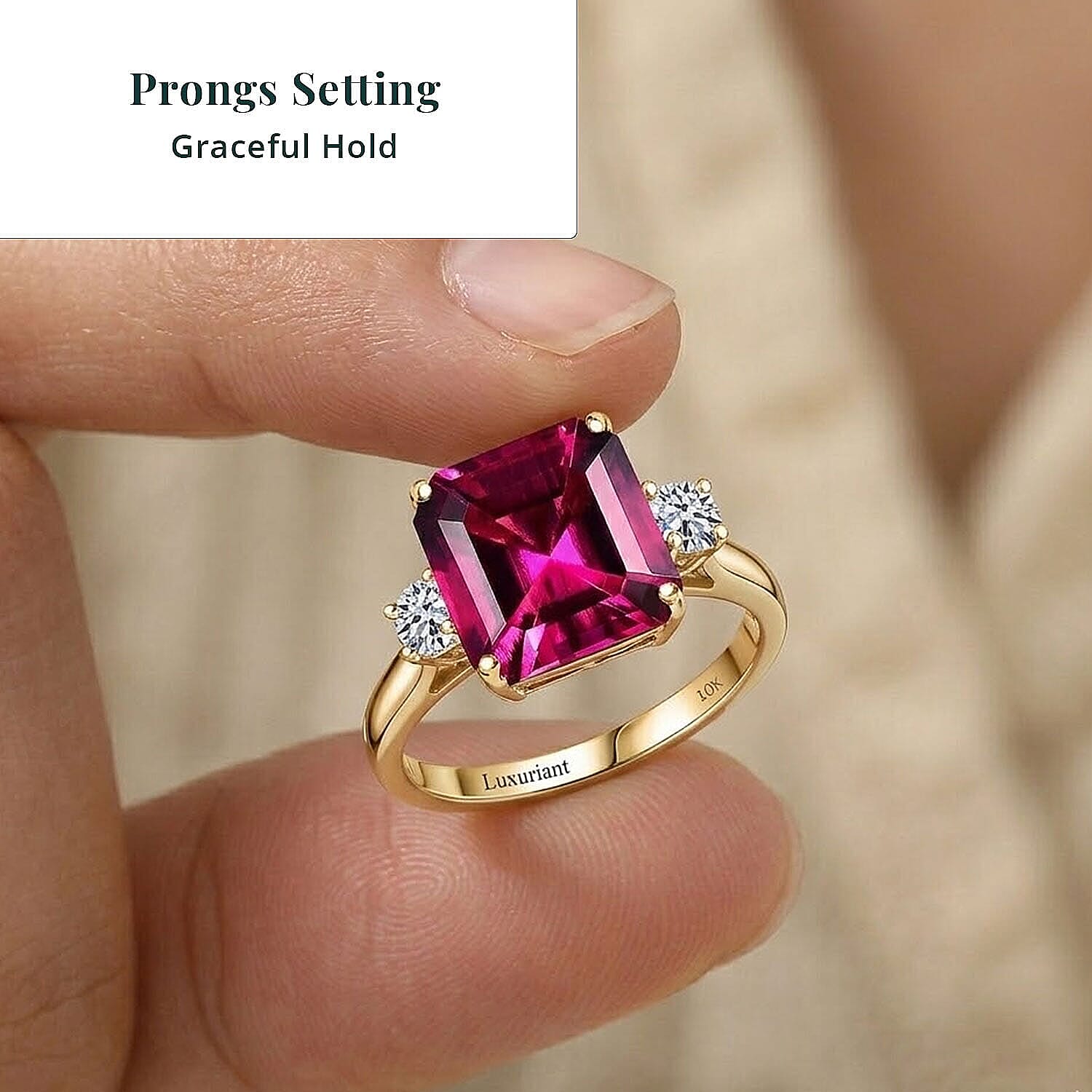 Certified & Appraised Asscher Cut AAA Luxuriant Bixbite (LG) and Lab Grown Diamond E-F VS 3.25 ctw Ring in 10K Yellow Gold (Size 10.0)