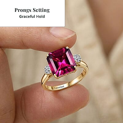 Certified & Appraised Asscher Cut AAA Luxuriant Bixbite (LG) and Lab Grown Diamond E-F VS 3.25 ctw Ring in 10K Yellow Gold (Size 10.0)