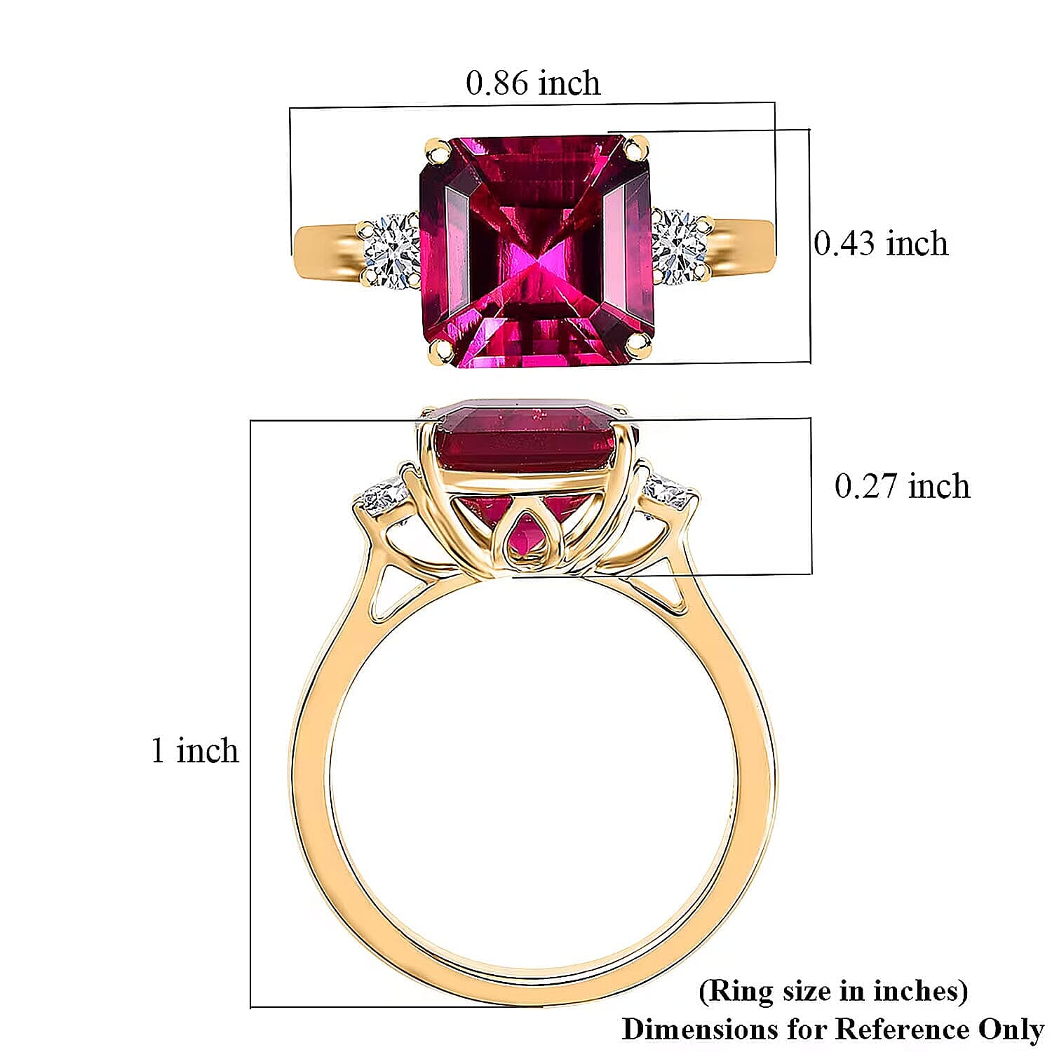 Certified & Appraised Asscher Cut AAA Luxuriant Bixbite (LG) and Lab Grown Diamond E-F VS 3.25 ctw Ring in 10K Yellow Gold (Size 10.0)