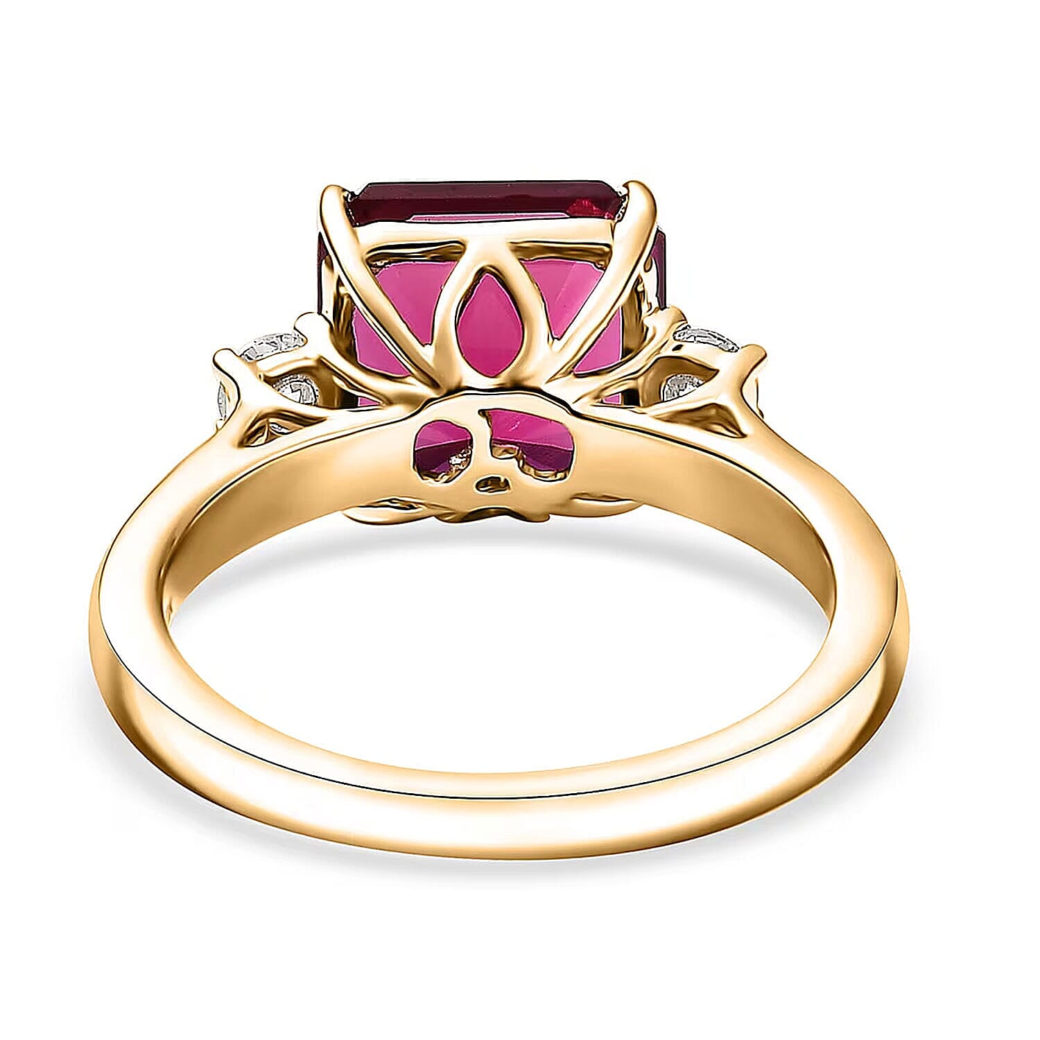 Certified & Appraised Asscher Cut AAA Luxuriant Bixbite (LG) and Lab Grown Diamond E-F VS 3.25 ctw Ring in 10K Yellow Gold (Size 10.0)