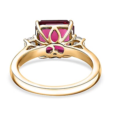 Certified & Appraised Asscher Cut AAA Luxuriant Bixbite (LG) and Lab Grown Diamond E-F VS 3.25 ctw Ring in 10K Yellow Gold (Size 10.0)