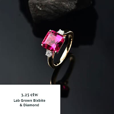 Luxuriant AAA Lab Grown Bixbite and Lab Grown Diamond E-F VS 3.25 ctw Ring in 10K Yellow Gold (Size 6.0)