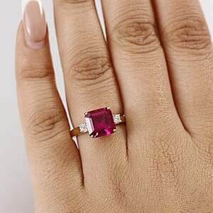 10K Yellow Gold Luxuriant AAA Lab Grown Bixbite, Lab Grown Diamond (E-F, VS) Ring (Size 8.0) 3.25 ctw