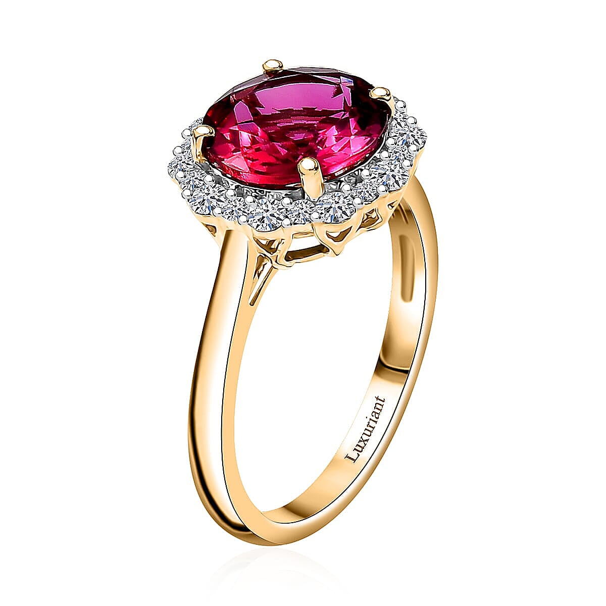 Certified & Appraised AAA Luxuriant Bixbite (LG) and E-F VS Lab Grown Diamond 3.67 ctw Ring in 10K Yellow Gold (Size 6.0)