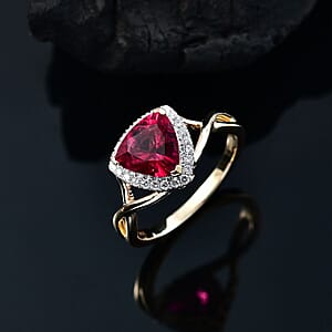 Certified & Appraised AAA Luxuriant Bixbite (LG) 10.0) and E-F VS Lab Grown Diamond 2.28 ctw Ring in 10K Yellow Gold (Size 10.0)