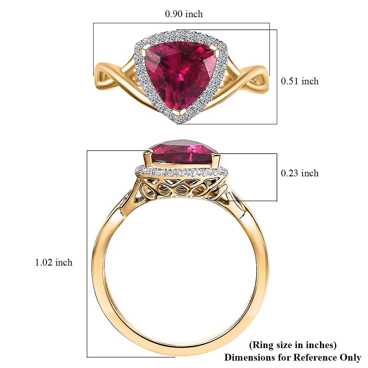Certified & Appraised AAA Luxuriant Bixbite (LG) 12.0) and E-F VS Lab Grown Diamond 2.28 ctw Ring in 10K Yellow Gold (Size 10.0) image number 5