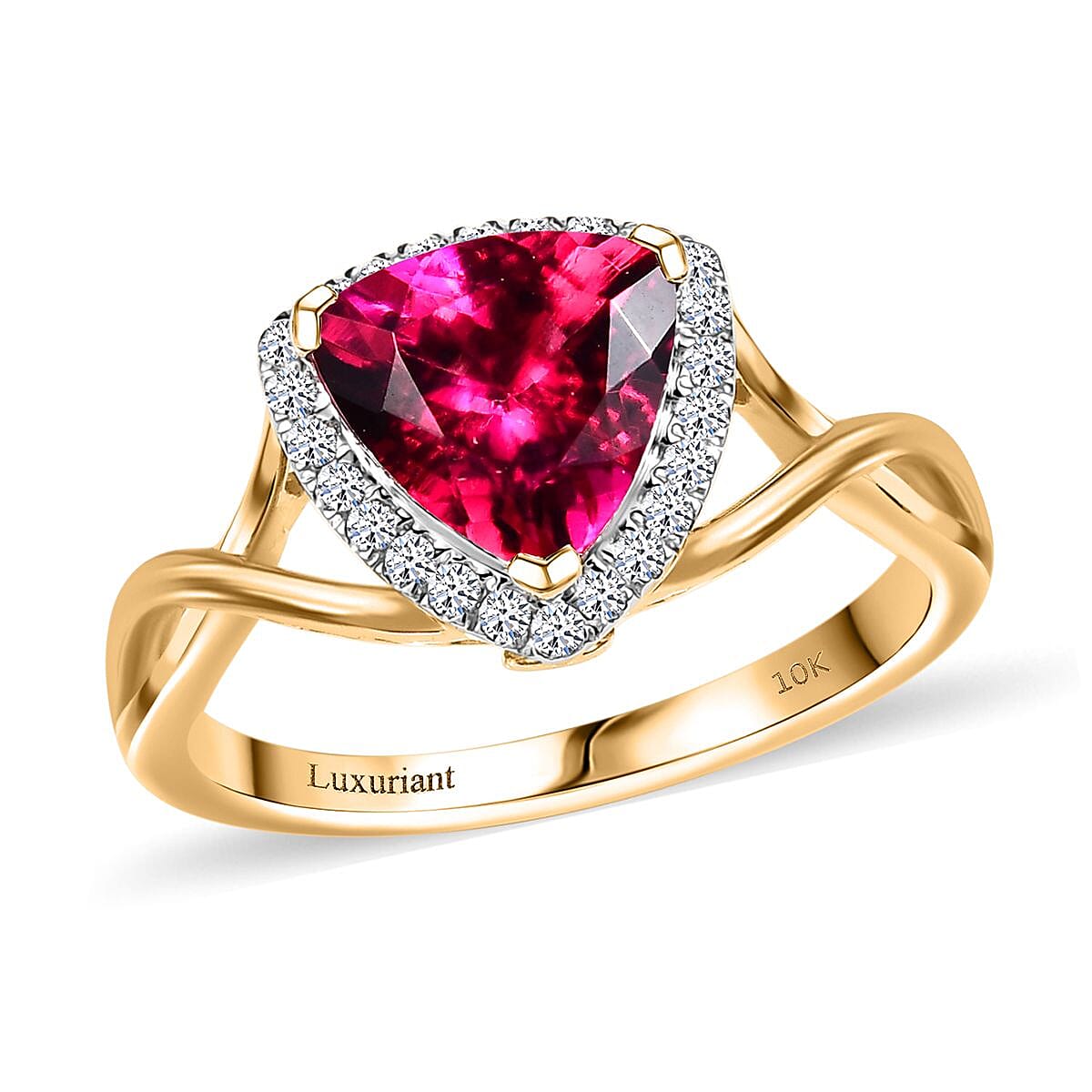 Certified & Appraised AAA Luxuriant Bixbite (LG) 6.0) and E-F VS Lab Grown Diamond 2.28 ctw Ring in 10K Yellow Gold (Size 10.0) image number 0