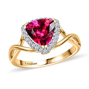 Certified & Appraised AAA Luxuriant Bixbite (LG) 9.5) and E-F VS Lab Grown Diamond 2.28 ctw Ring in 10K Yellow Gold (Size 10.0)