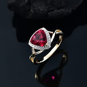 Certified & Appraised AAA Luxuriant Bixbite (LG) 9.5) and E-F VS Lab Grown Diamond 2.28 ctw Ring in 10K Yellow Gold (Size 10.0)