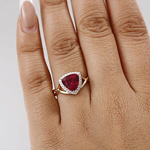 Certified & Appraised AAA Luxuriant Bixbite (LG) 9.5) and E-F VS Lab Grown Diamond 2.28 ctw Ring in 10K Yellow Gold (Size 10.0)