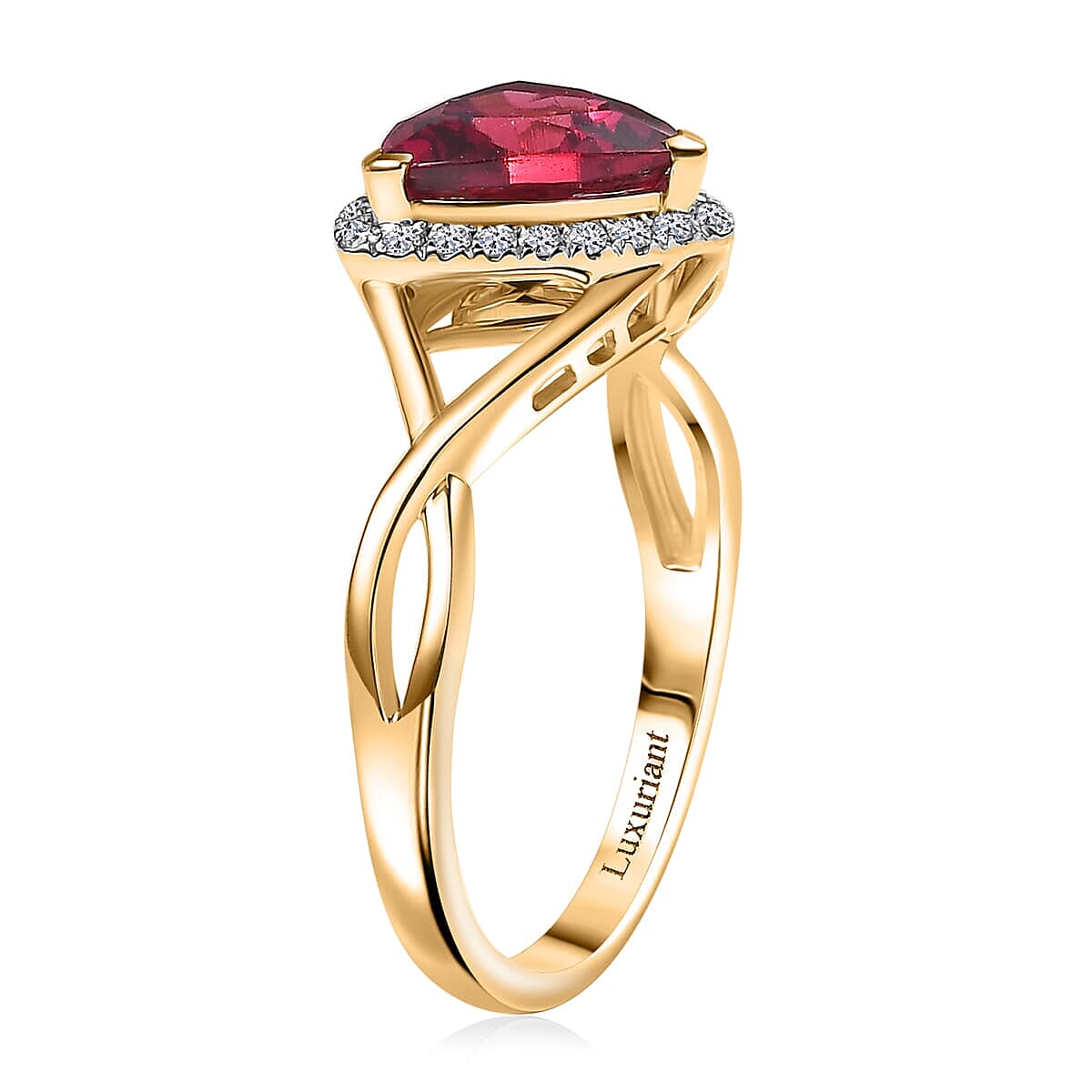 Certified & Appraised AAA Luxuriant Bixbite (LG) 9.5) and E-F VS Lab Grown Diamond 2.28 ctw Ring in 10K Yellow Gold (Size 10.0) image number 3