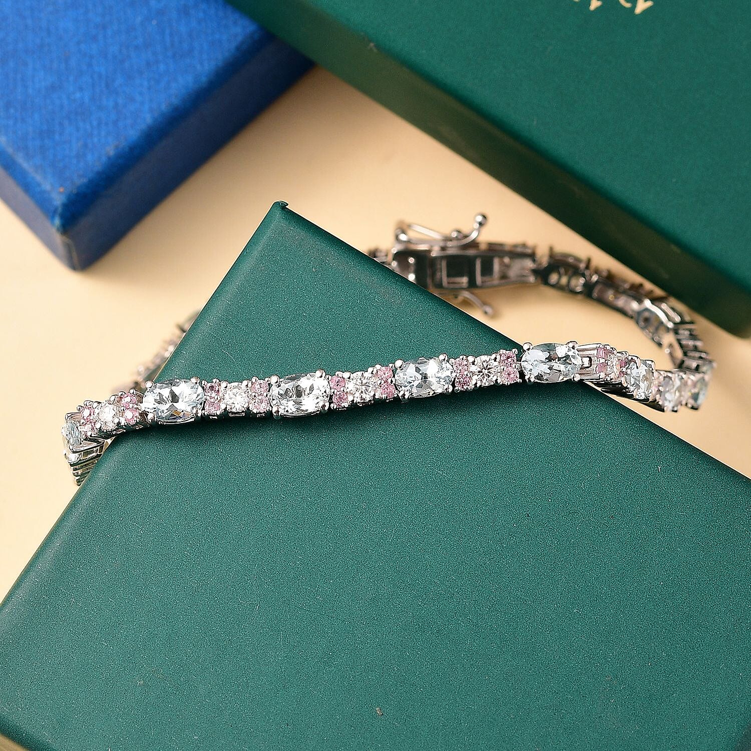 D'Joy Premium Mangoro Aquamarine and Multi Gemstone 8.50 ctw Celestial Serenade Bracelet in Rhodium Over Sterling Silver (8.00 In)