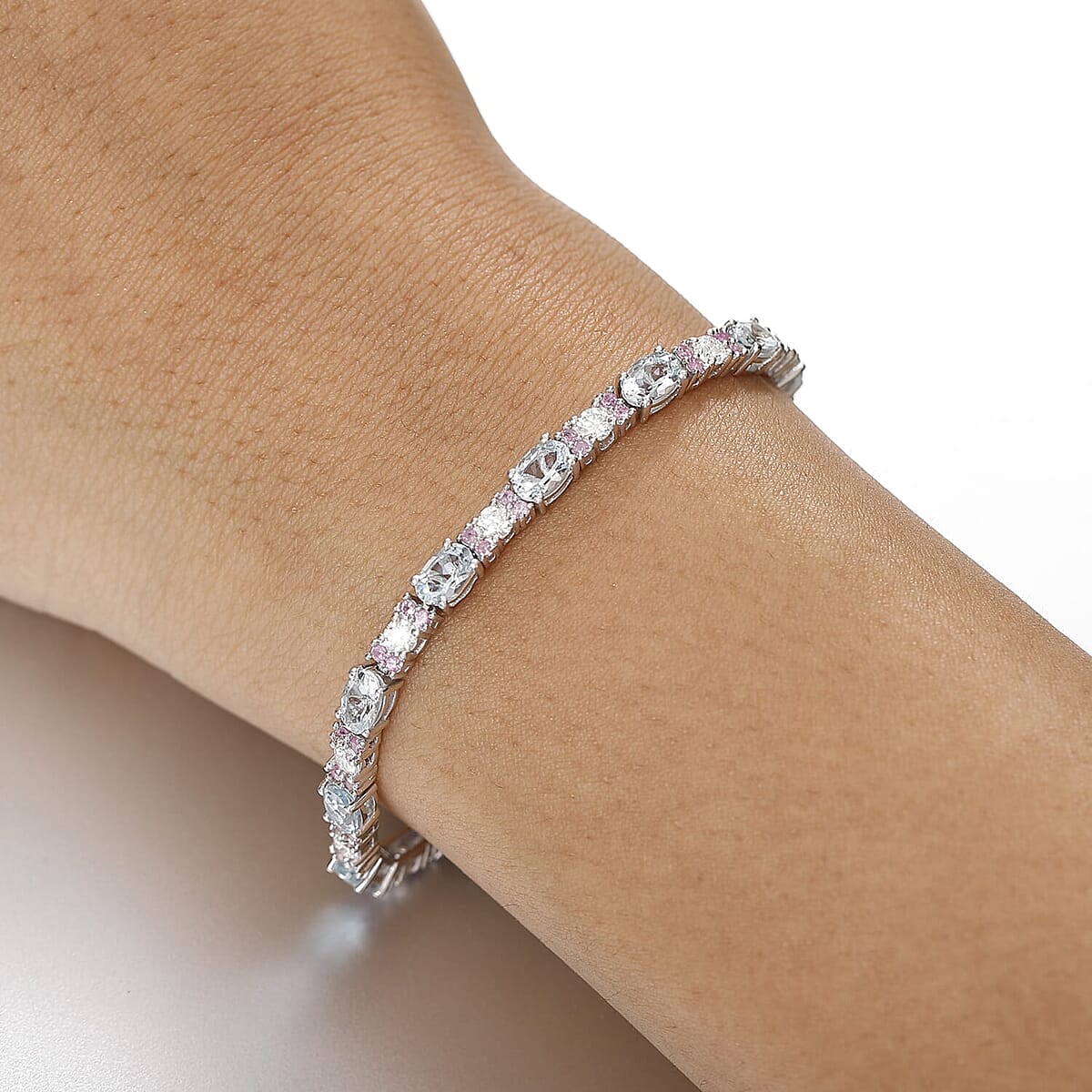 D'Joy Premium Mangoro Aquamarine and Multi Gemstone 8.50 ctw Celestial Serenade Bracelet in Rhodium Over Sterling Silver (8.00 In) image number 2