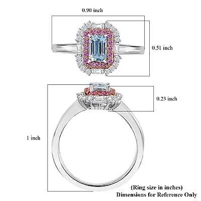 D'Joy Premium Mangoro Aquamarine and Multi Gemstone 1.00 ctw Ocean Serenade Ring in 18K Vermeil RG and Rhodium Over Sterling Silver (Size 10.0)