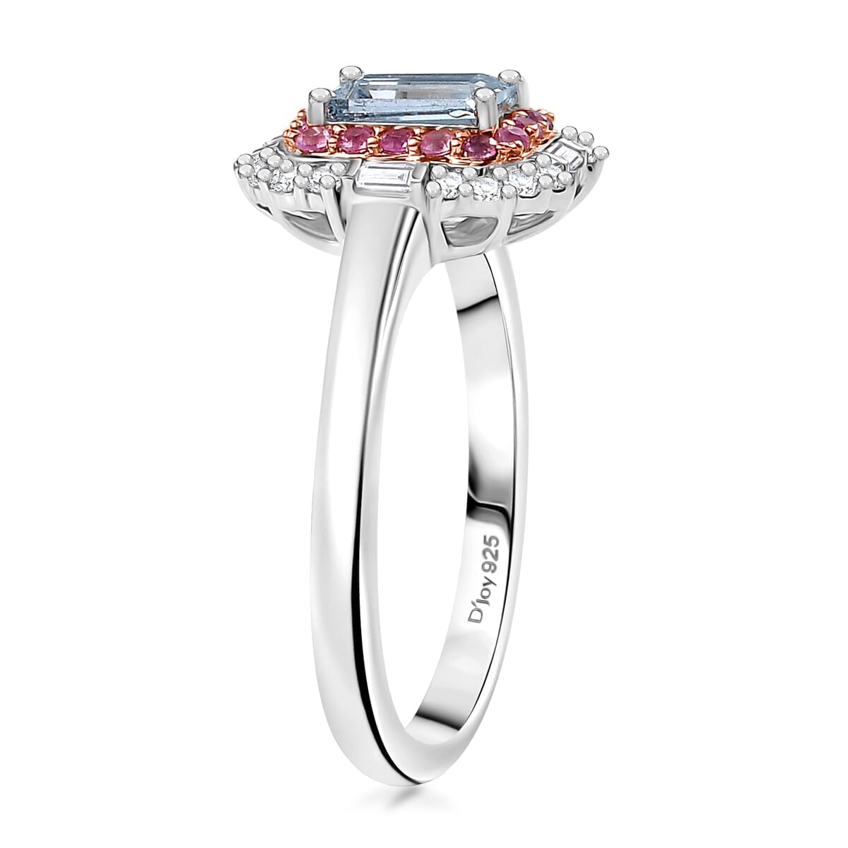 D'Joy Premium Mangoro Aquamarine and Multi Gemstone 1.00 ctw Ocean Serenade Ring in 18K Vermeil RG and Rhodium Over Sterling Silver (Size 7.0) image number 3