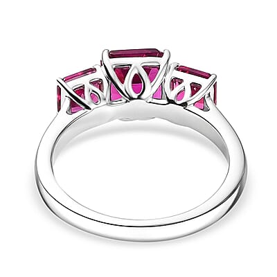 Certified & Appraised Asscher Cut AAA Luxuriant Bixbite (LG) 10.0) 2.60 ctw 3 Stone Ring in 10K White Gold (Size 6.0)