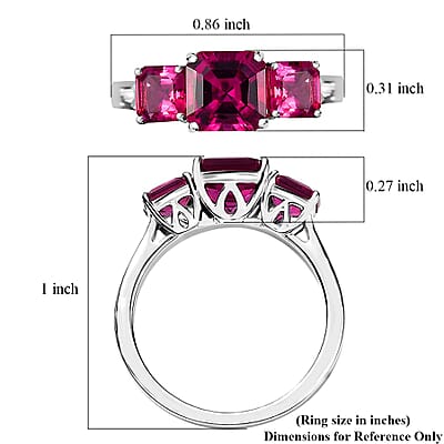 Certified & Appraised Asscher Cut AAA Luxuriant Bixbite (LG) 10.0) 2.60 ctw 3 Stone Ring in 10K White Gold (Size 6.0)