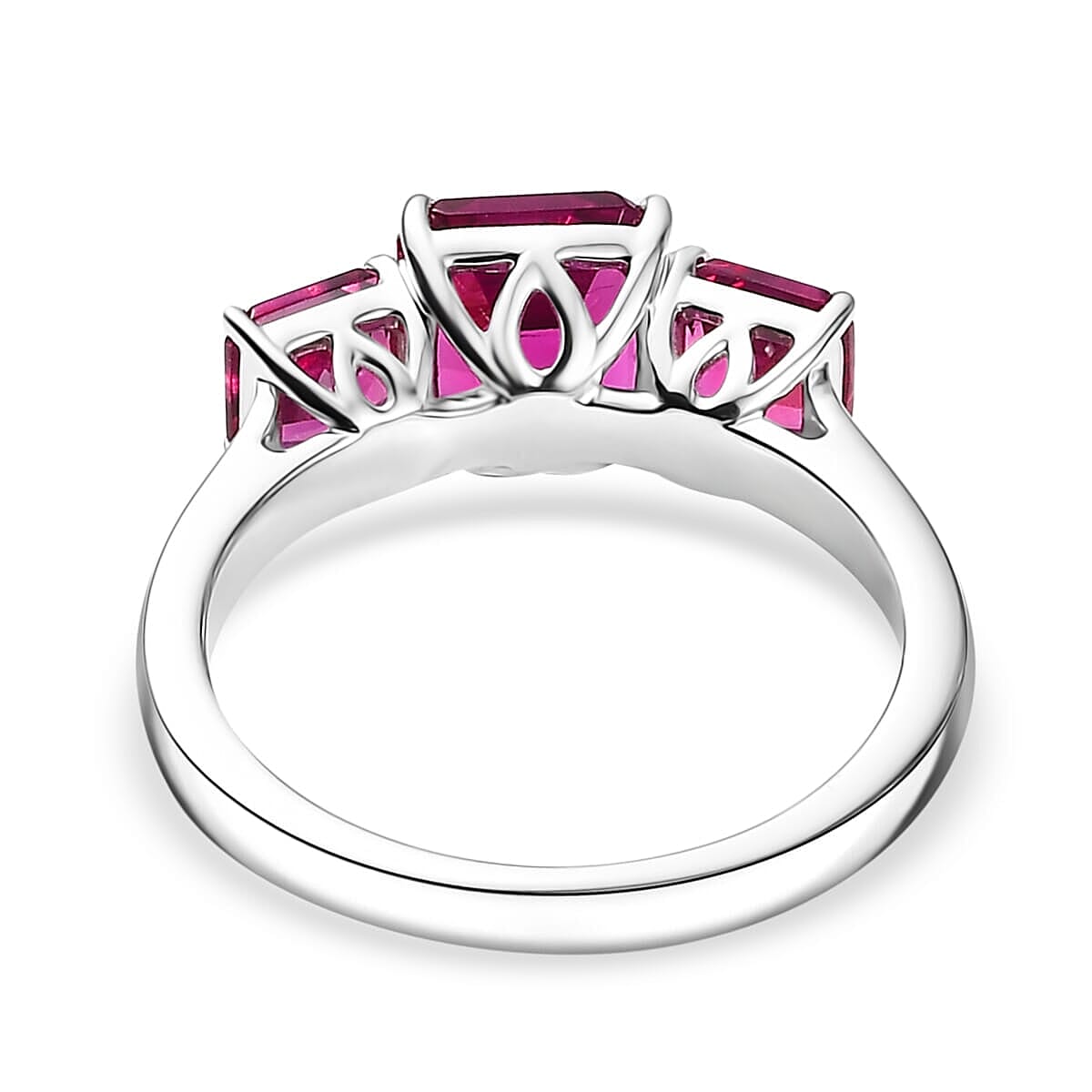 Certified & Appraised Asscher Cut AAA Luxuriant Bixbite (LG) 8.5) 2.60 ctw 3 Stone Ring in 10K White Gold (Size 6.0) image number 4