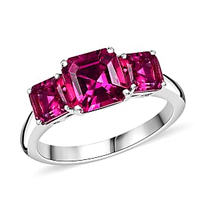 Certified & Appraised Asscher Cut AAA Luxuriant Bixbite (LG) 9.5) 2.60 ctw 3 Stone Ring in 10K White Gold (Size 6.0)