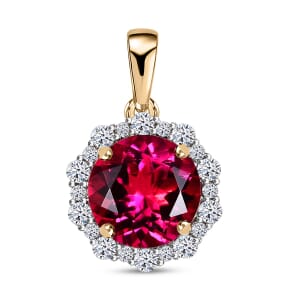 Certified & Appraised AAA Luxuriant Bixbite (LG) and E-F VS Lab Grown Diamond 3.51 ctw Pendant Necklace (18 Inches) in 10K Yellow Gold