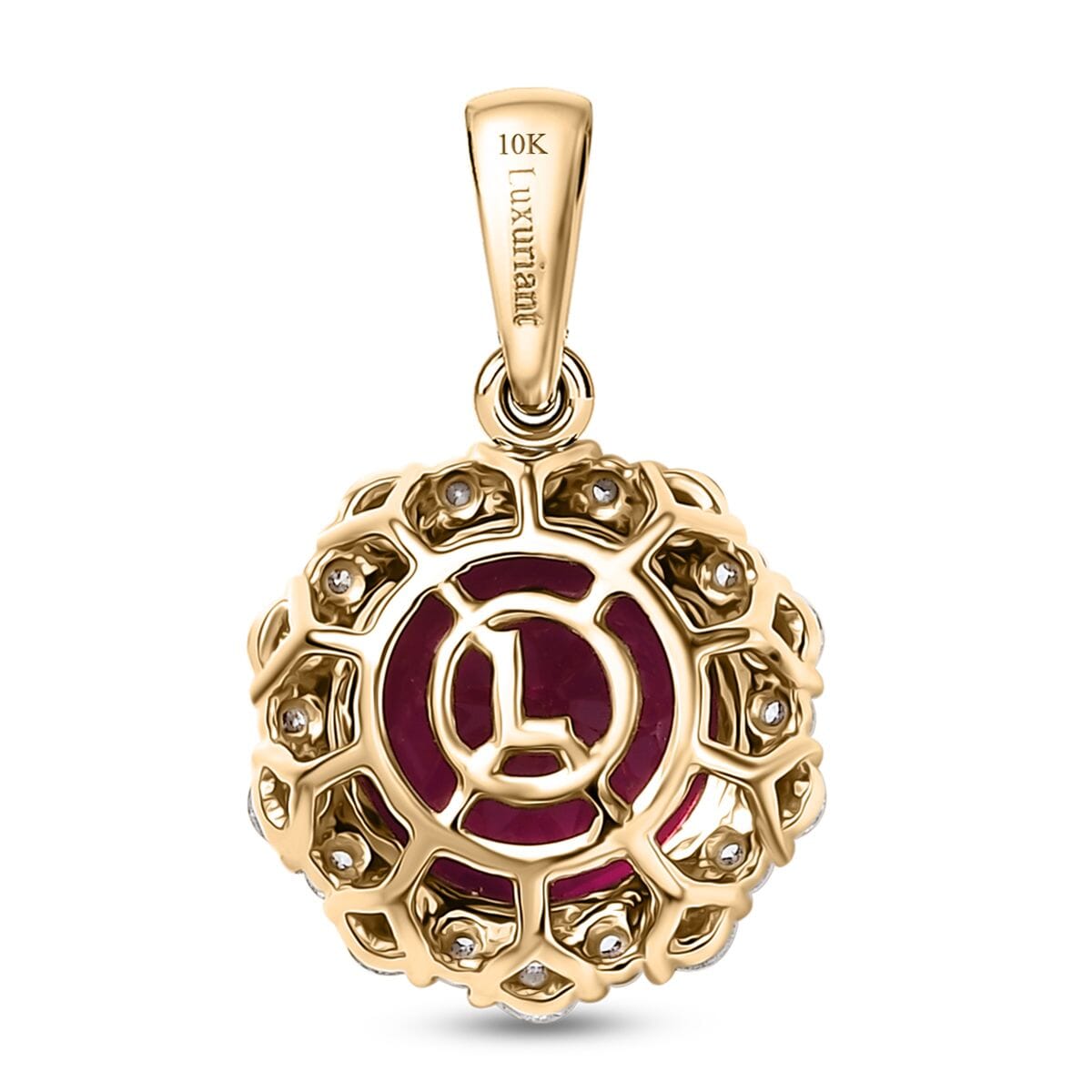 Certified & Appraised AAA Luxuriant Bixbite (LG) and E-F VS Lab Grown Diamond 3.51 ctw Pendant Necklace (18 Inches) in 10K Yellow Gold image number 4