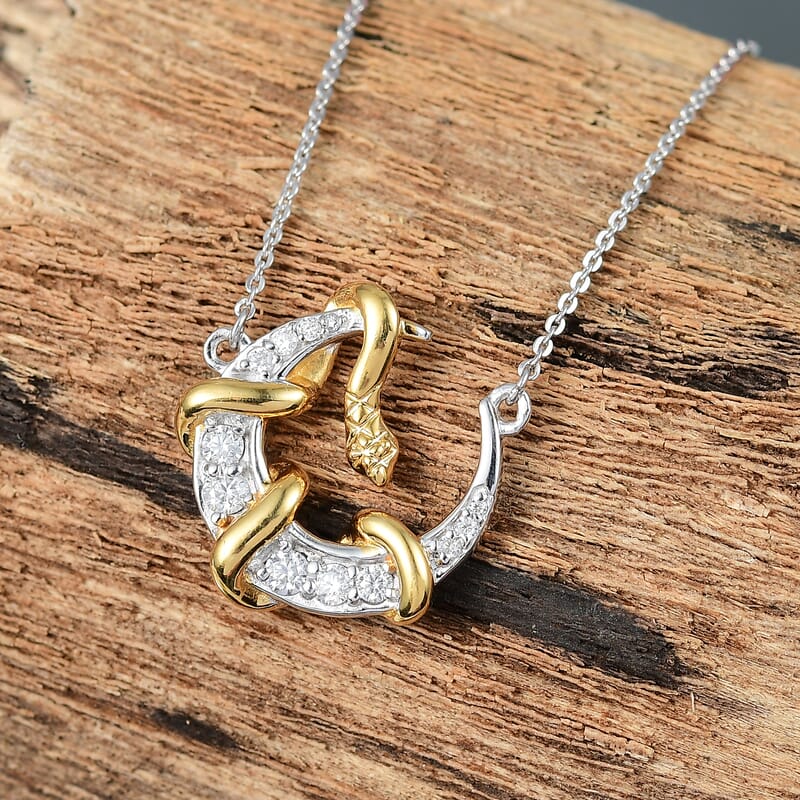 D'Joy Moissanite 0.35 ctw Fancy Necklace 18 Inches in 18K Vermeil YG and Rhodium Over Sterling Silver
