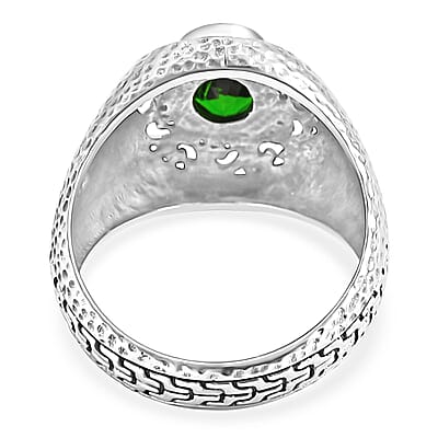 Bali Legacy Chrome Diopside 1.90 ctw Hammer with Tulang Naga Texture Ring in Sterling Silver (Size 10.0) 
