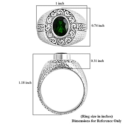 Bali Legacy Chrome Diopside 1.90 ctw Hammer with Tulang Naga Texture Ring in Sterling Silver (Size 10.0) 