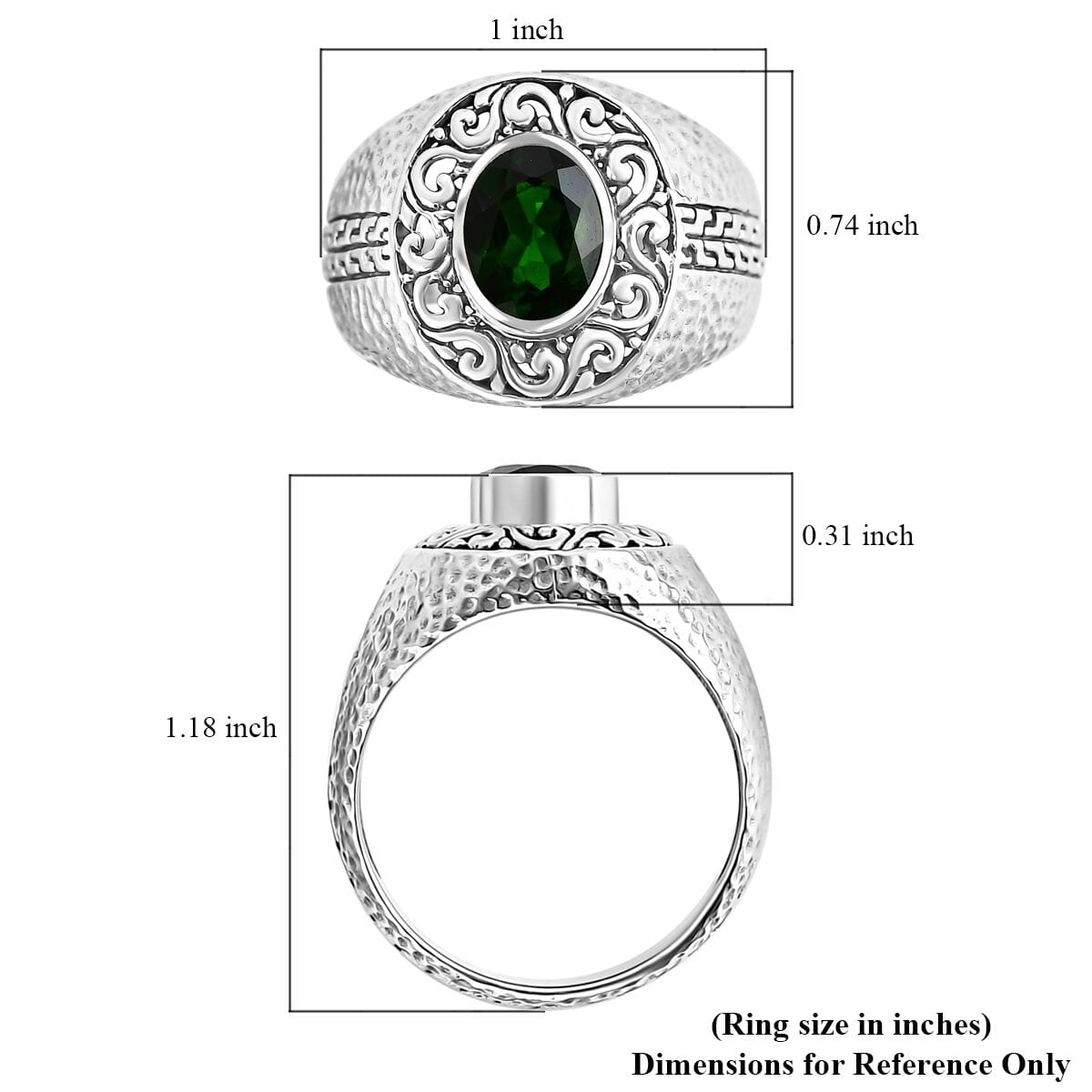 Bali Legacy Chrome Diopside 1.90 ctw Hammer with Tulang Naga Texture Ring in Sterling Silver (Size 6.0)  image number 5