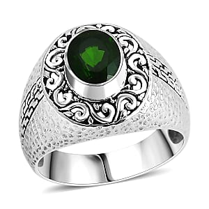 Bali Legacy Chrome Diopside 1.90 ctw Hammer with Tulang Naga Texture Ring in Sterling Silver (Size 8.0) 
